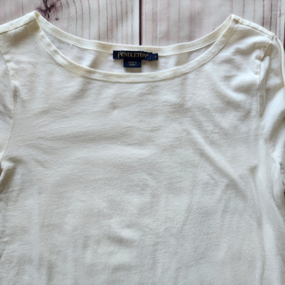 Pendleton Cotton Long Sleeve Shirt Cream Ivory | Women's Size L - Picture 3 of 9